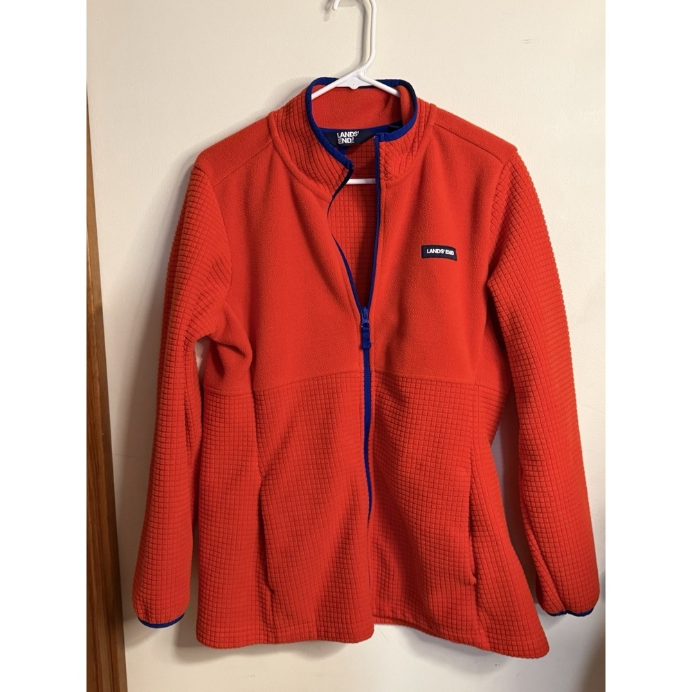 Lands' End Women's Grid Fleece Full Zip Jacket Size Large (14-16) Orange